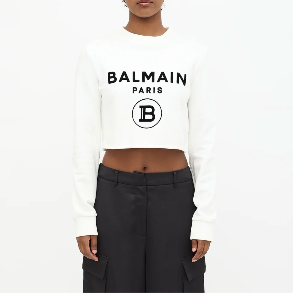 Authentic Balmain Black and White Logo Crop Top sweatshirt - Picture 2 of 8